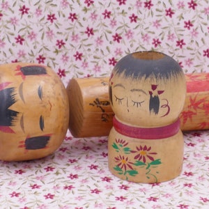 Kokeshi Doll Pair Japanese Vintage Handcrafted Wooden