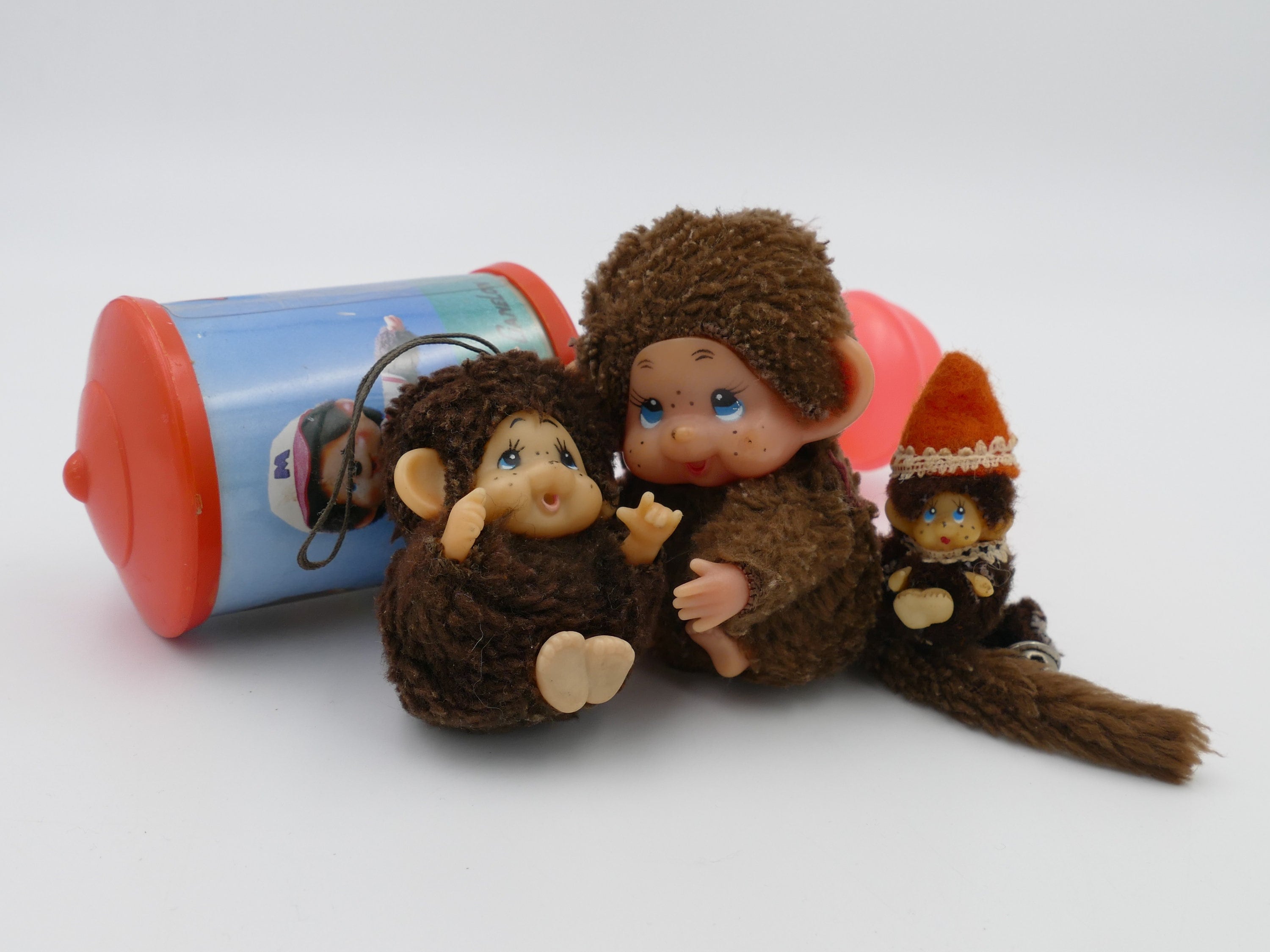 1970 s Trio of Miniature Monchhichi Figurines Toy Rattle Etsy