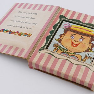 Vintage 1953 Happy Birthday Activity Carte de voeux Mix Match blocs de visage en bois