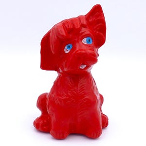 Vintage Kitsch Red Plastic Floppy Ear Puppy Dog Money Box Coin Bank Piggy Bank Savings Bank Penny Bank