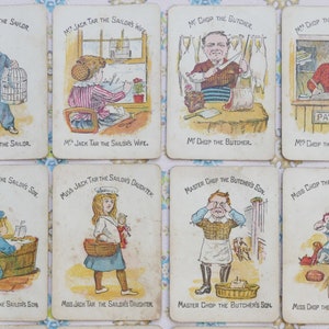 Gioco di carte "Famiglie divertenti" vittoriane del 1800 Woolley & Co England
