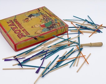 1930年代のヴィンテージ木製ロイヤルジャックストローミカドピックアップスティックフィドルスティックピックアップスティックオリジナルボックス