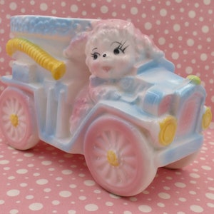 Vintage 1950s Keramik Kinderzimmer Pflanzgefäß Dekor Kitsch Retro Pastellfarben Cute Kawaii