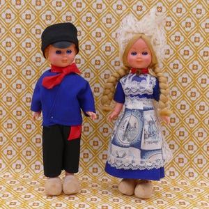 Vintage Sleepy Eye Dutch Folk Art Dolls Traditional Attire Wooden Clogs