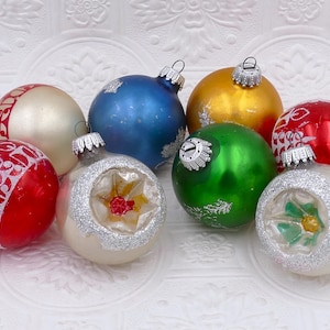 Set of Seven Vintage West Germany Mercury Glass Christmas Baubles Ornaments Decorations