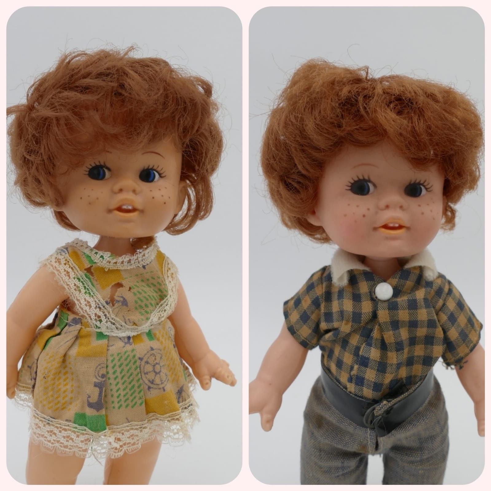 1960年代香港製ビニール製男の子女の子人形2体セット（ヴィンテージ 