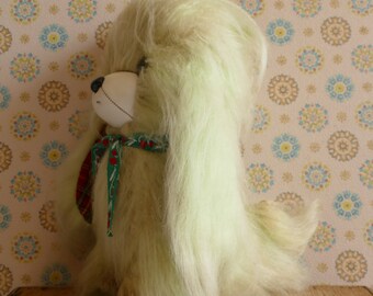 Vintage 1960's Japan Fluffy Lime Green Glook Style Dog Soft Toy