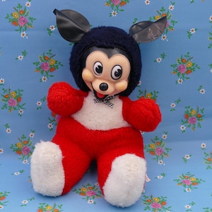 Vintage 1960s Rubber Face Walt Disney Mickey Mouse Character Plush Soft Toy Yoshi Pet Japan