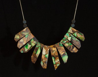 Green Gold-copper stone necklace with silver chain