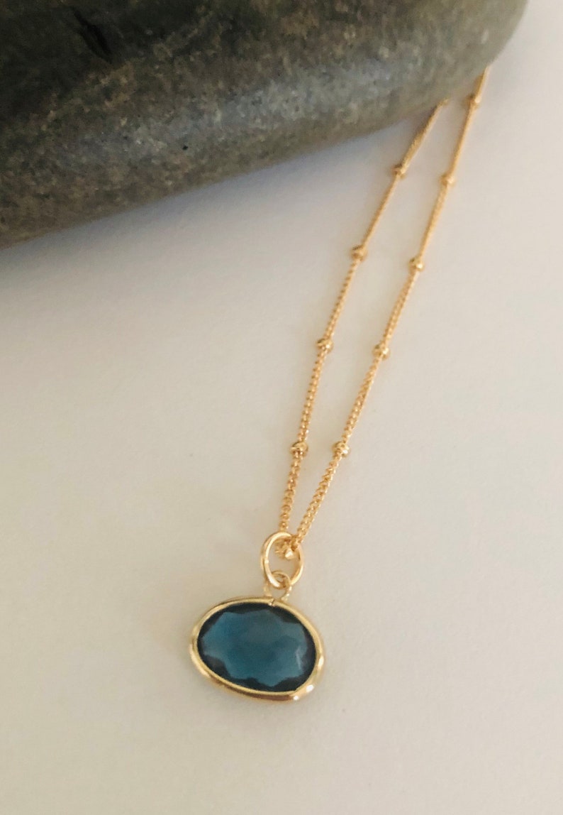 The Moon Will Light My Way Gold Montana Glass Pendant and Pave Crescent Moon Charm Necklace Moon Charm Necklace
