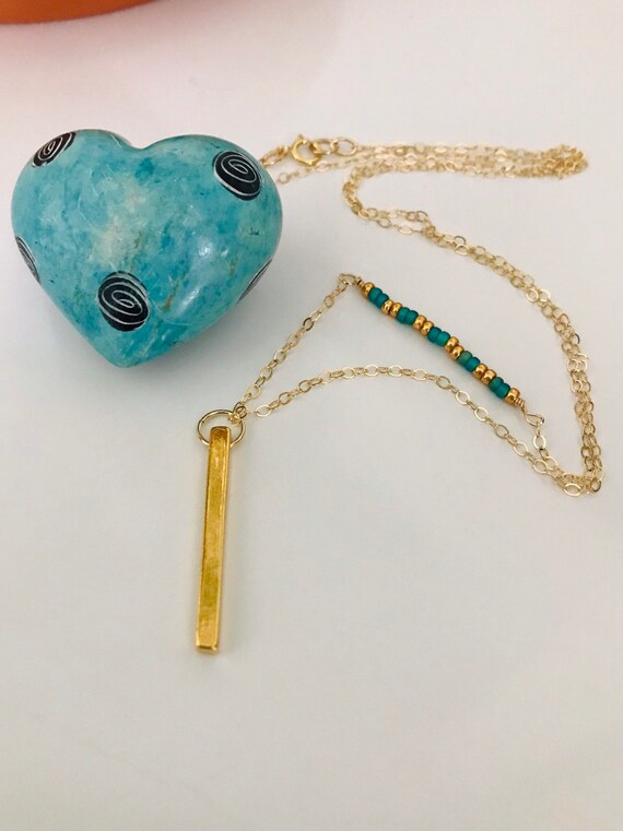 Bar Charm Necklace Wire Wrapped Beaded Necklace Delicate Bar Etsy