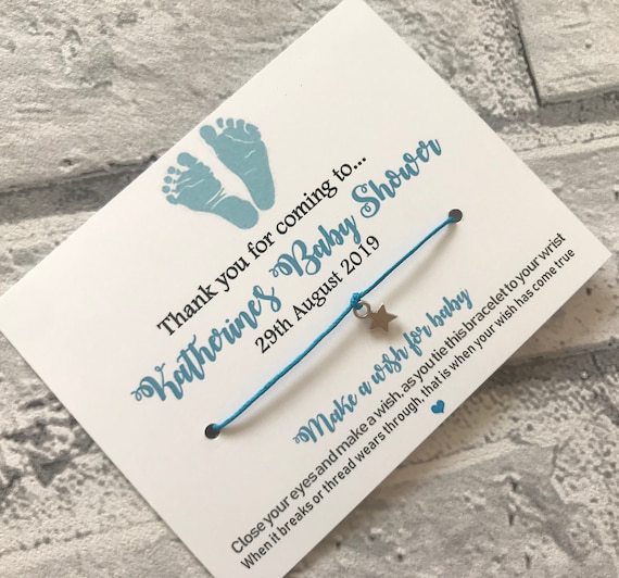 Baby Shower Favour Cute Baby Footprint Friendship Make a Wish Bracelet unisex grey, girl, boy, gender neutral gender reveal Stars Feet