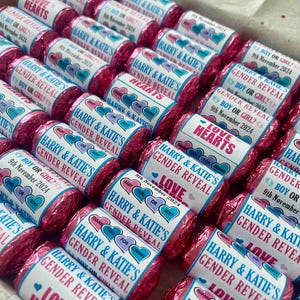 Personalised Gender Reveal party Love Heart Sweets Favours Boy Girl Vegan - Party Bag Filler Gift Pregnancy