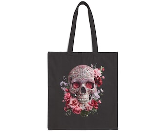 Day of the Dead Skull Tote Bag, Colorful Sugar Skull Handbag