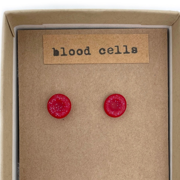 Puces d'oreilles globules rouges - Bijoux scientifiques, cadeau scientifique, STEM, microbiologie, cadeau chercheur, érythrocytes, hématologie, saignée