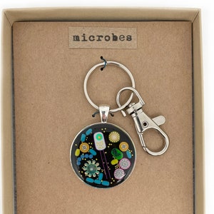 Porte-clés microbes (NOIR) Microbiome, porte-clés biologie, microbiologiste, cadeau scientifique, fait main, cadeau pour enseignant, bactéries, virus