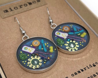 Microbe Earrings (DARK BLUE) - Biology Earrings, Biology Jewellery, Science Jewellery, Science Gift, Handmade Gift for Teacher, Microbiology