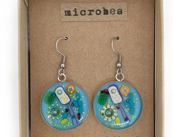 Microbe Earrings (BLUE) - Biology Earrings, Biology Jewellery, Science Jewellery, Science Gift, Handmade, Gift for Teacher, Microbiology