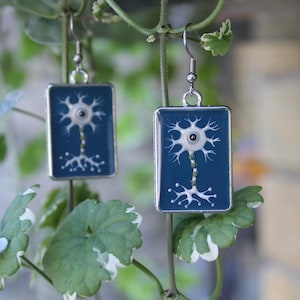 Neuron Earrings (Small, Blue) - Silver - Neuroscience, Biology Jewellery, Science, Science Gift, Handmade, Teacher gift, neuroscientist