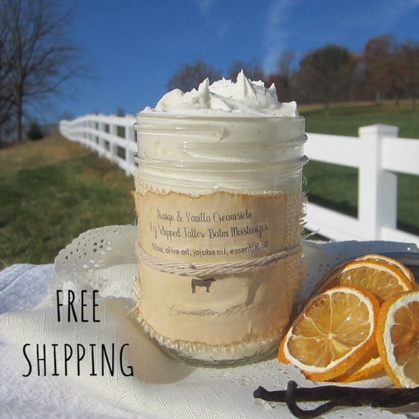 Orange/Vanilla Creamsicle Whipped Tallow Lotion, Whipped Tallow Balm, Tallow Body Butter