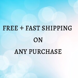 May include: A blue and white blurred background with the text "FREE + FAST SHIPPING ON ANY PURCHASE" in black.