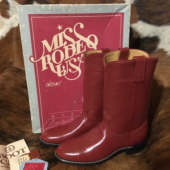 Acme Miss Rodeo USA Red Leather Cowboy Boots