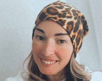 Slouchy Beanie/ leopard hat/ herringbone beanie/ brown beanie hat/ leopard slouchy hat/ modern baby hat/ toddler beanie - Leopard Print