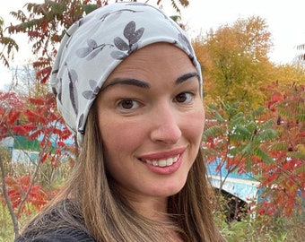 Bamboo Knit Slouchy Beanie – Floral Print, Baby to Adult