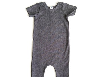 Romper/ baby romper/ toddler romper/ Charcoal romper/ toddler outfit/ baby outfit/ modern baby outfit/ drop crotch - Herringbone Romper