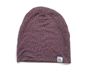 Purple Slouch Beanie/ slouchy beanie/ toddler beanie / hipster beanie/ slouchy hipster beanie/ slouchy beanie/ beanie - Purple dots