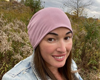 Handmade Bamboo Knit Slouchy Beanie – Dark Rose, Adult/Toddler