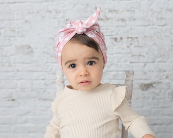 Infant Turban /baby turban / baby girl turban hat/ knot turban/ knotted hat/ knotted Turban/ newborn turban hat/ pink Hearts turban - Hearts