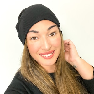 Slouchy Beanie/ baby slouchy beanie/ toddler beanie / hipster beanie/ slouchy hat/ slouchy beanie/ Black beanie/ black hat - Ribbed Black