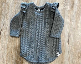 Flutter top/ baby top/ flutter/ baby girl dress/ grey sweater/ grey flutter sweater/ Toddler sweater/ baby dress/ sweater dress- sweater top