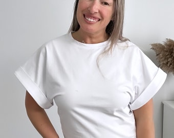 top/ modern Shirt/ summer t-shirt/ trendy modern top/ white T-shirt/ adult tee/ woman's t shirt / tee/ t-shirt- white