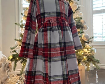 Vestido / vestido de Navidad / vestido de niña / vestido de bebé / vestido moderno / vestido de niño / vestido de falda circular / vestido de vacaciones / vestido a cuadros - Plaid