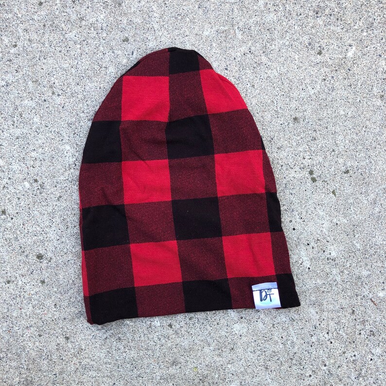 Buffalo plaid, plaid slouchy hat, plaid hat, black beanie, slouchy beanie, hipster beanie, baby beanie, toddler beanie Black & Red Plaid image 6