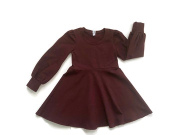 Dress/ merlot dress/ baby girl dress/ baby dress/ modern dress/ wine red dress/ circle skirt dress/ dress/ fall dress Merlot Dress