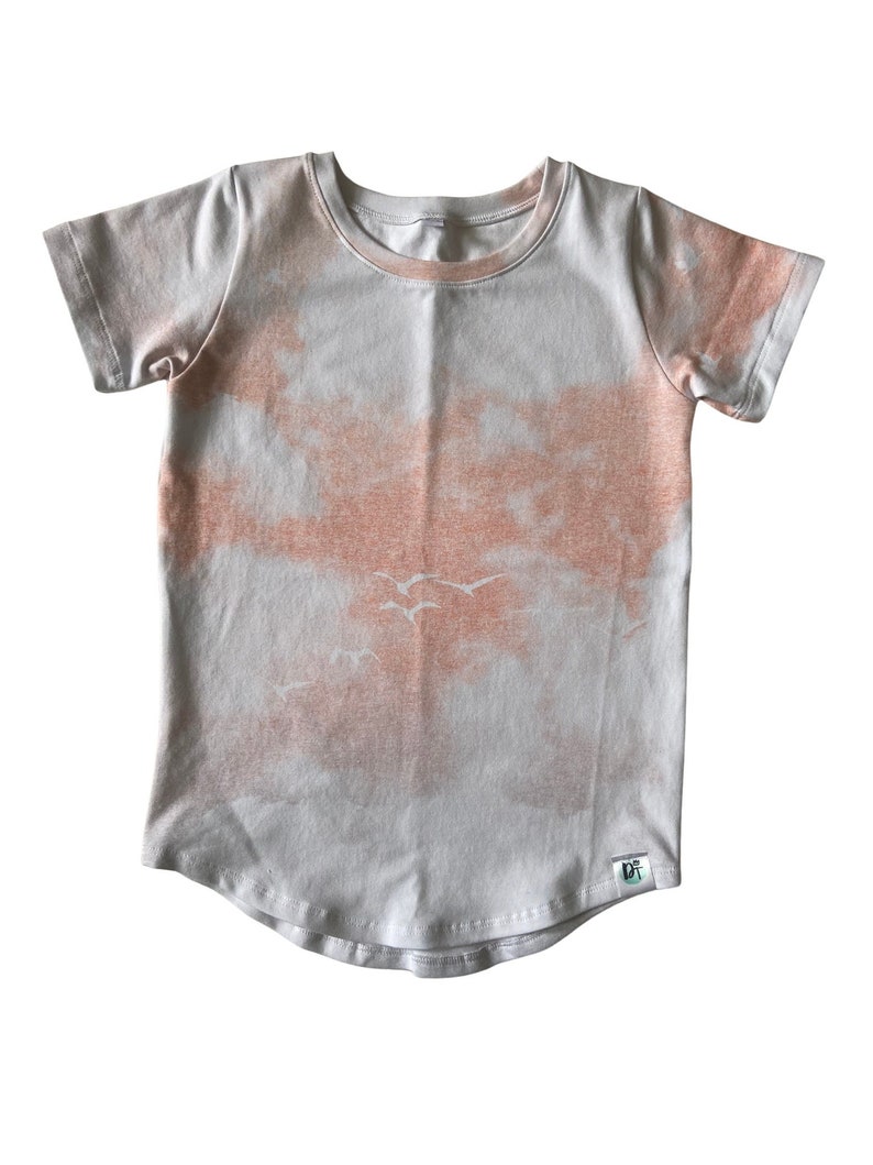 top/ modern Shirt/ summer t-shirt/ trendy clouds top/ clouds kids tee /rounded bottom/ pink short sleeve / baby tee/ basic Clouds T-shirt image 1