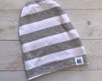 Baby Slouch Beanie/ stripes beanie/ beanie hat/ hipster beanie/ slouchy hat/ baby beanie/ toddler beanie/ modern beanie hat - Grey & White