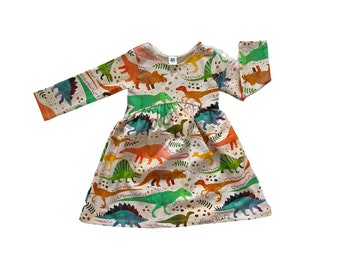 Dress/ kids dress/ baby girl dress/ baby dress/ modern dress/ toddler dress/ circle skirt dress/ dinosaur dress/ dino dress - Dinosaur