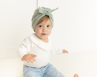 Dusty Sage Baby Turban – Cotton Knot Hat, Infant Beanie