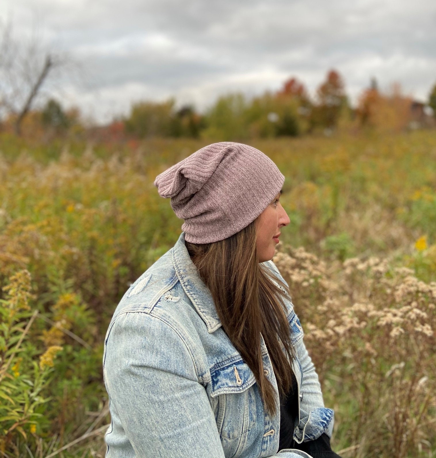 Ribbed Slouchy Beanie/ Pink Hat/ Blush 