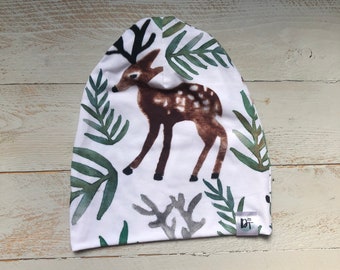 Slouch Beanie/ deer/ deer beanie/ beige hat/ slouchy hat/ slouchy beanie/ buck beanie/ b aby hat/ baby beanie/ toddler beanie - Deer