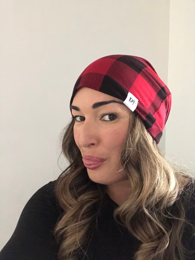 Buffalo plaid, plaid slouchy hat, plaid hat, black beanie, slouchy beanie, hipster beanie, baby beanie, toddler beanie Black & Red Plaid image 5