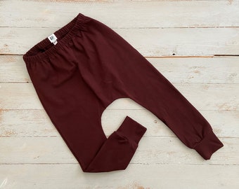 Harems/ toddler harem pants/ merlot pants/ toddler harems/ red harem pants / drop crotch pants/ kids harem pants/ trendy harems - Merlot