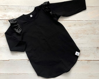 Flutter top/ baby top/ flutter/ baby girl dress/Black sweater/Black flutter sweater/ Toddler sweater/ baby dress/ sweater dress - Black