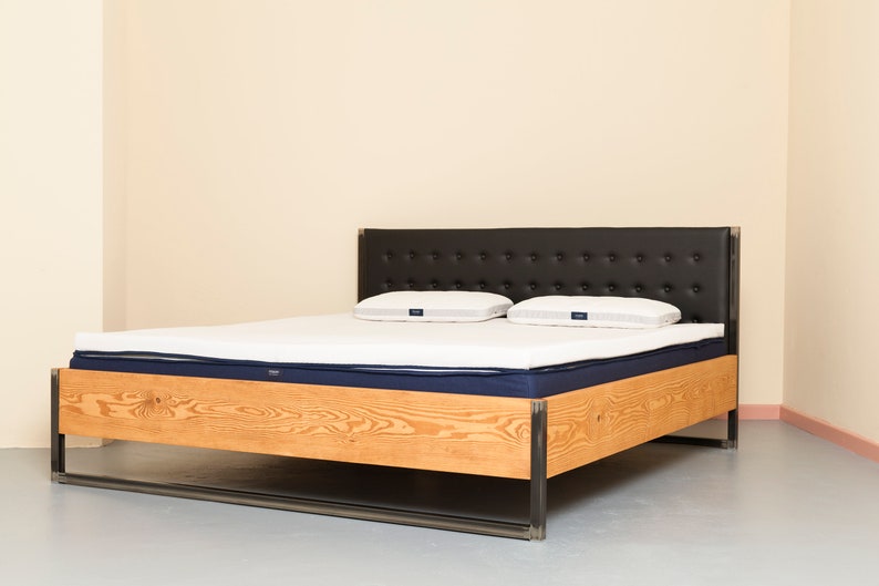 Bed made of recycled timber steel and vegan leather LUBERON Etsy