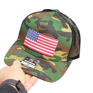 American Flag Camo Trucker Hat - Richardson 112 - Patriotic Gift