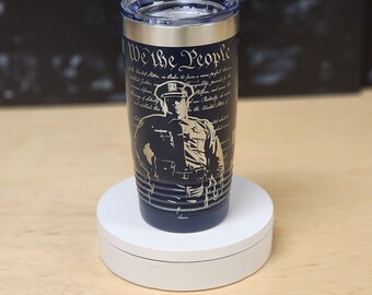 Powder Coated Policeman Drinkware, Unique Christmas Gift, 20 oz Stainless Steel Tumbler, For Police Chief or Commander